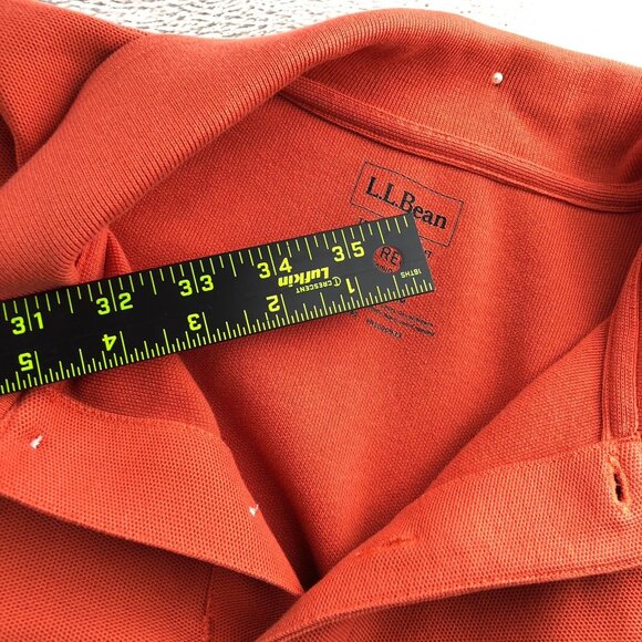 L.L. Bean Mens Rugby Polo Shirt Large Orange Traditional Fit Long Sleeve Casual - Picture 6 of 9